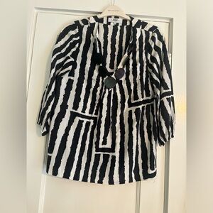 Tibi Silk Tunic Striped Beaded Embellished Blue Top Blouse